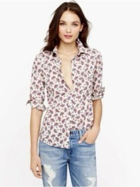J. Crew Berry Patch Collar Shirt Fruit Button Down Top Raspberry Blackberry Pink